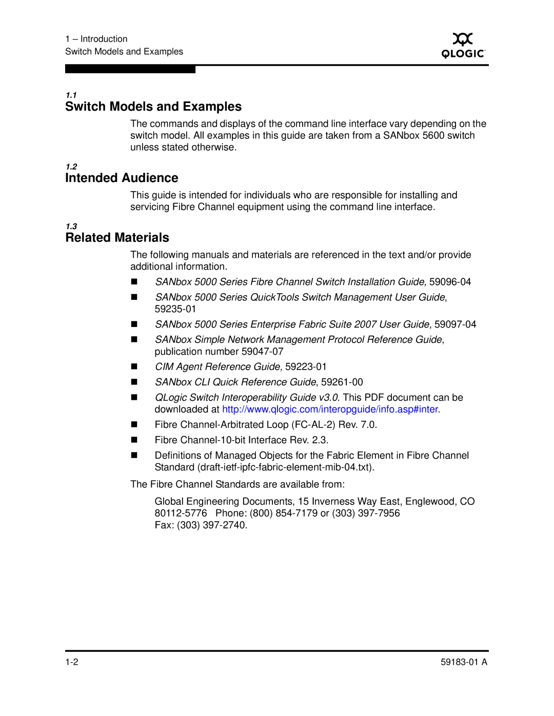 Q-Logic 5602 manual Switch Models and Examples, Intended Audience, Related Materials 