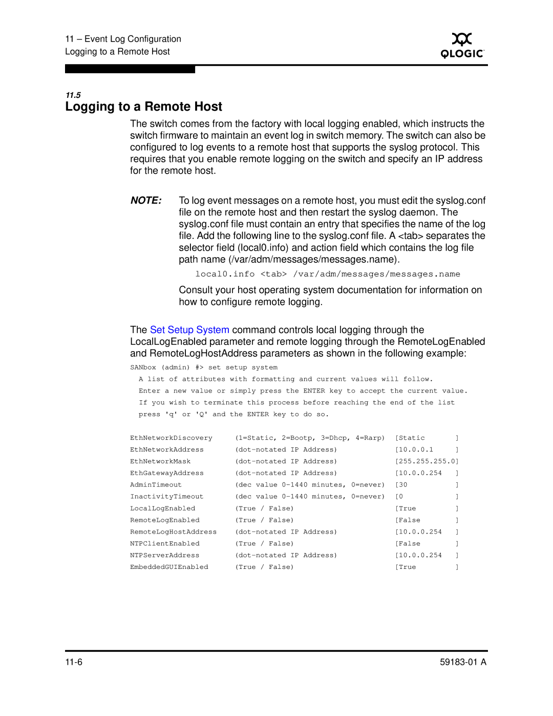 Q-Logic 5602 manual Logging to a Remote Host 