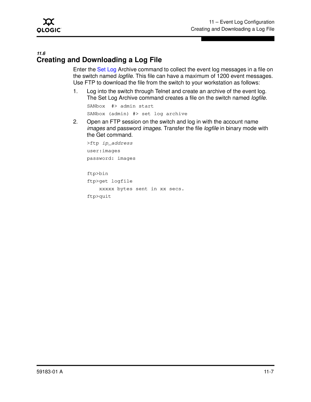 Q-Logic 5602 manual Creating and Downloading a Log File 