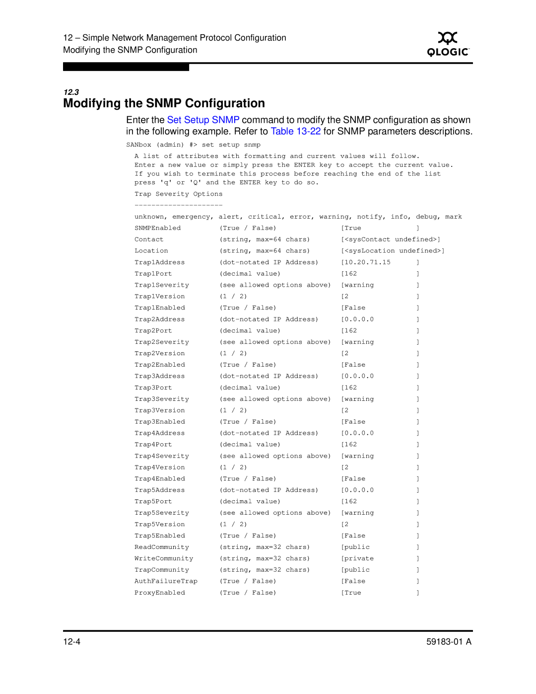 Q-Logic 5602 manual Modifying the Snmp Configuration 