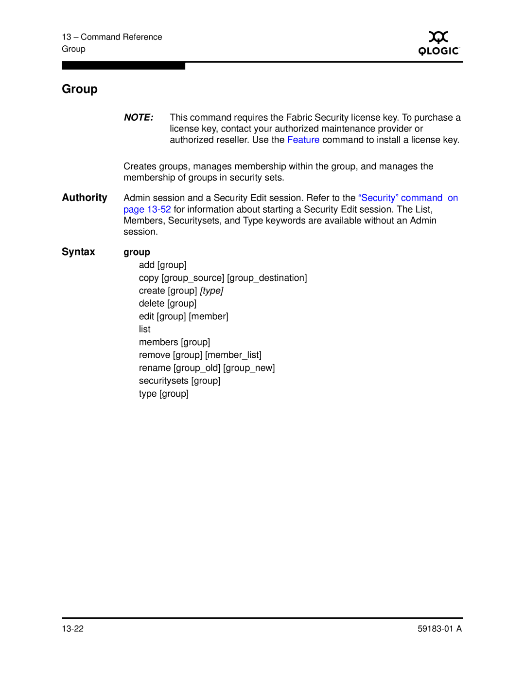 Q-Logic 5602 manual Group, Syntax group 