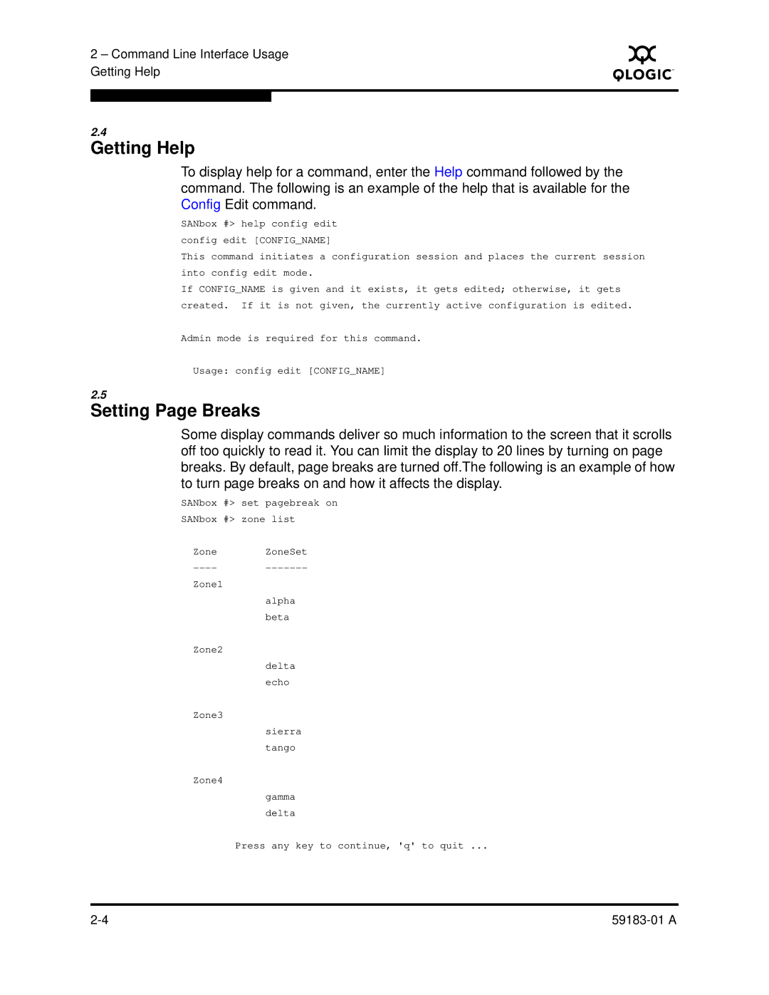 Q-Logic 5602 manual Getting Help, Setting Page Breaks 