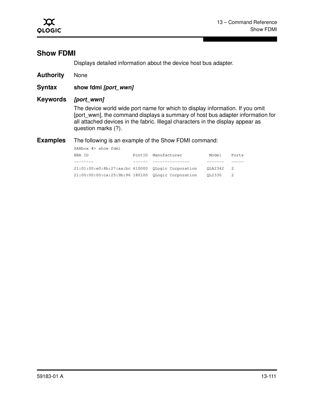 Q-Logic 5602 manual Show Fdmi, Show fdmi portwwn, Portwwn, Question marks ? 