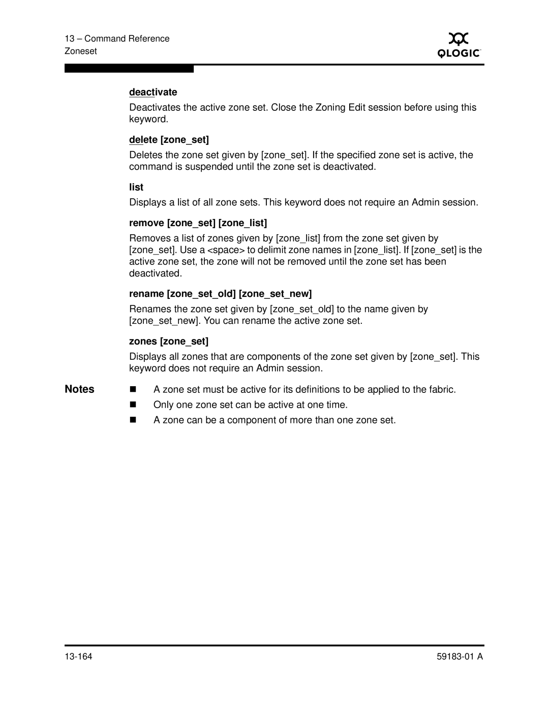 Q-Logic 5602 manual Delete zoneset, Remove zoneset zonelist, Rename zonesetold zonesetnew, Zones zoneset 