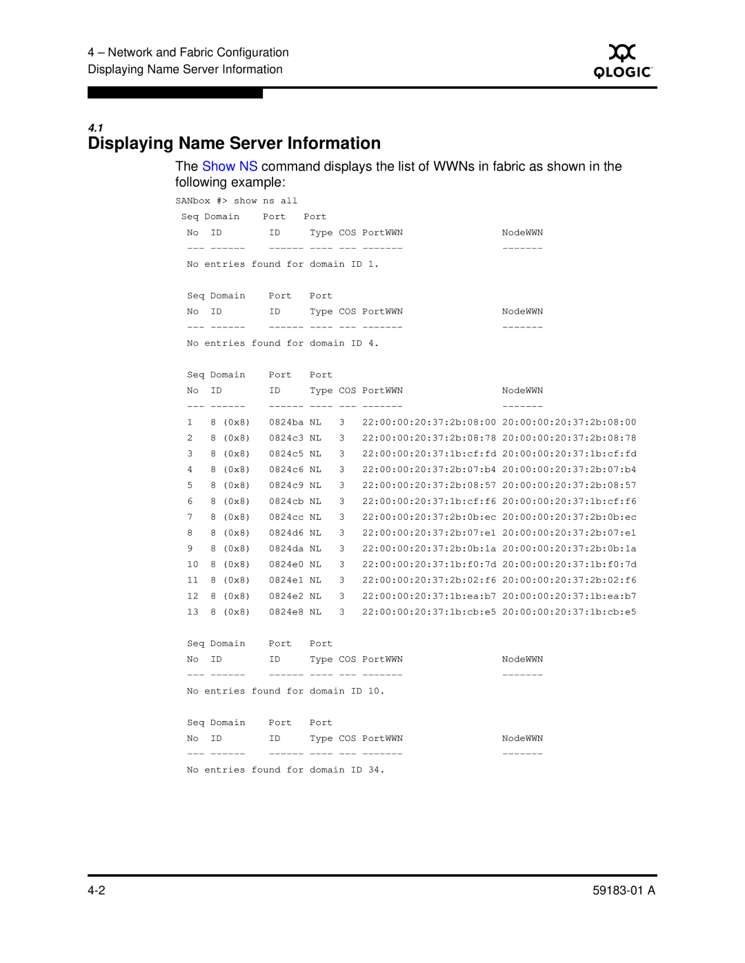 Q-Logic 5602 manual Displaying Name Server Information 