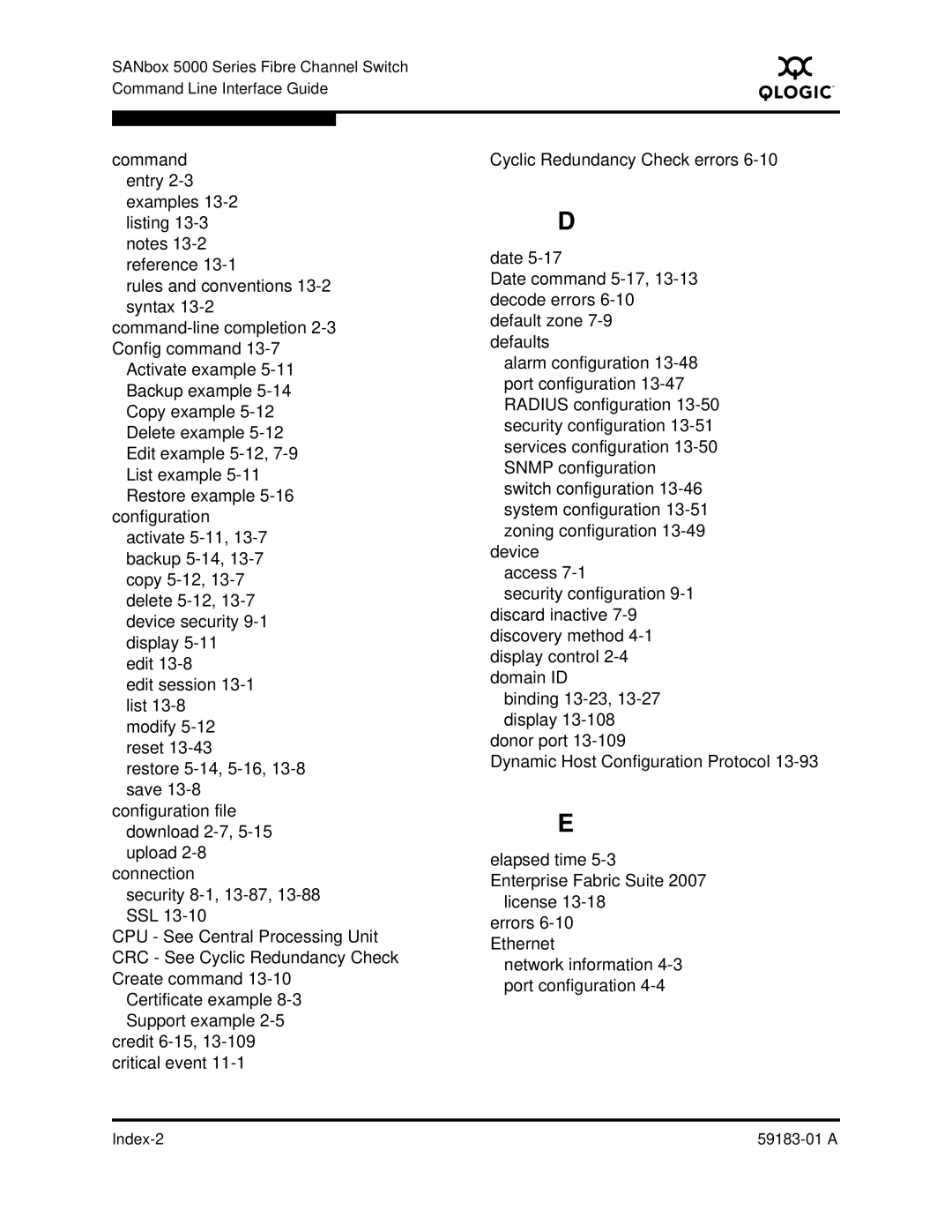 Q-Logic 5602 manual Index-2 59183-01 a 