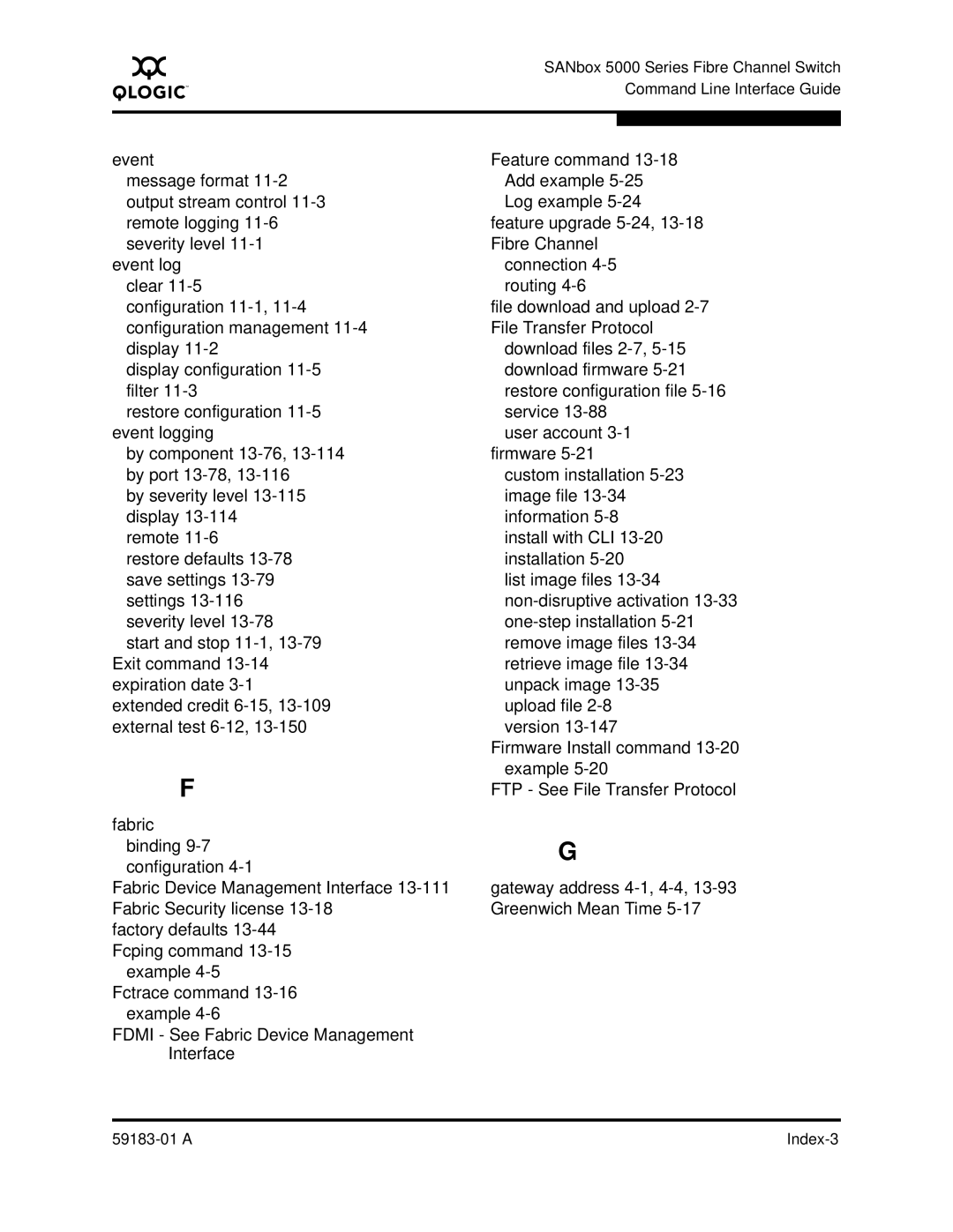 Q-Logic 5602 manual Example, FTP See File Transfer Protocol 