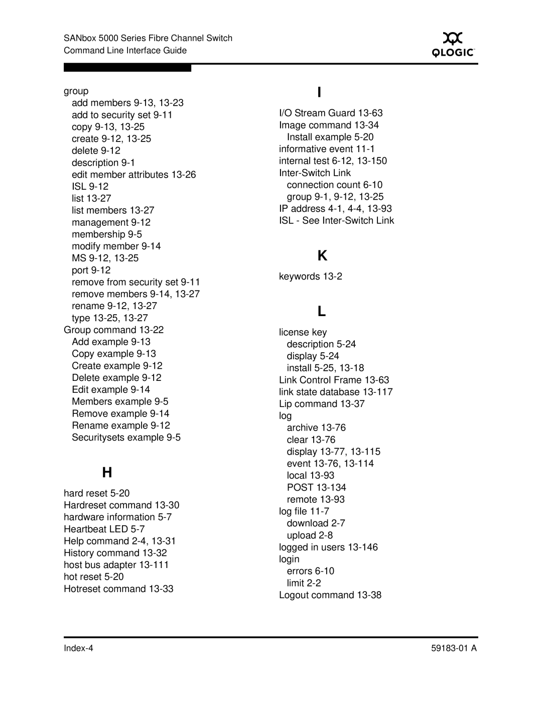 Q-Logic 5602 manual Index-4 59183-01 a 