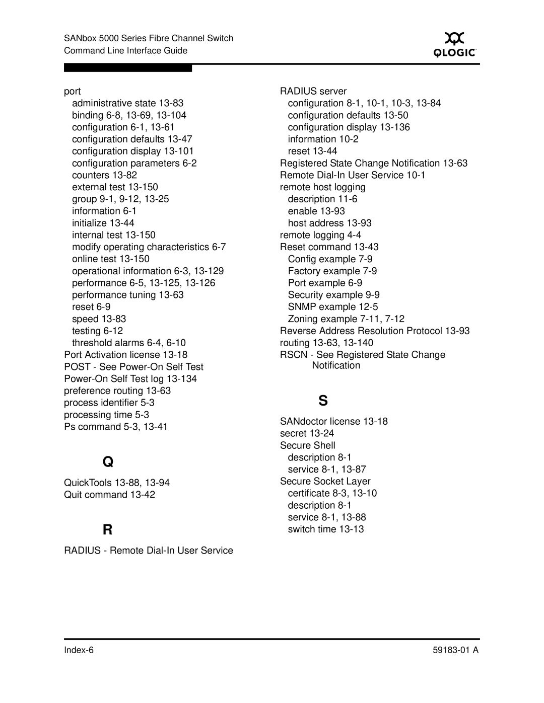 Q-Logic 5602 manual Index-6 59183-01 a 