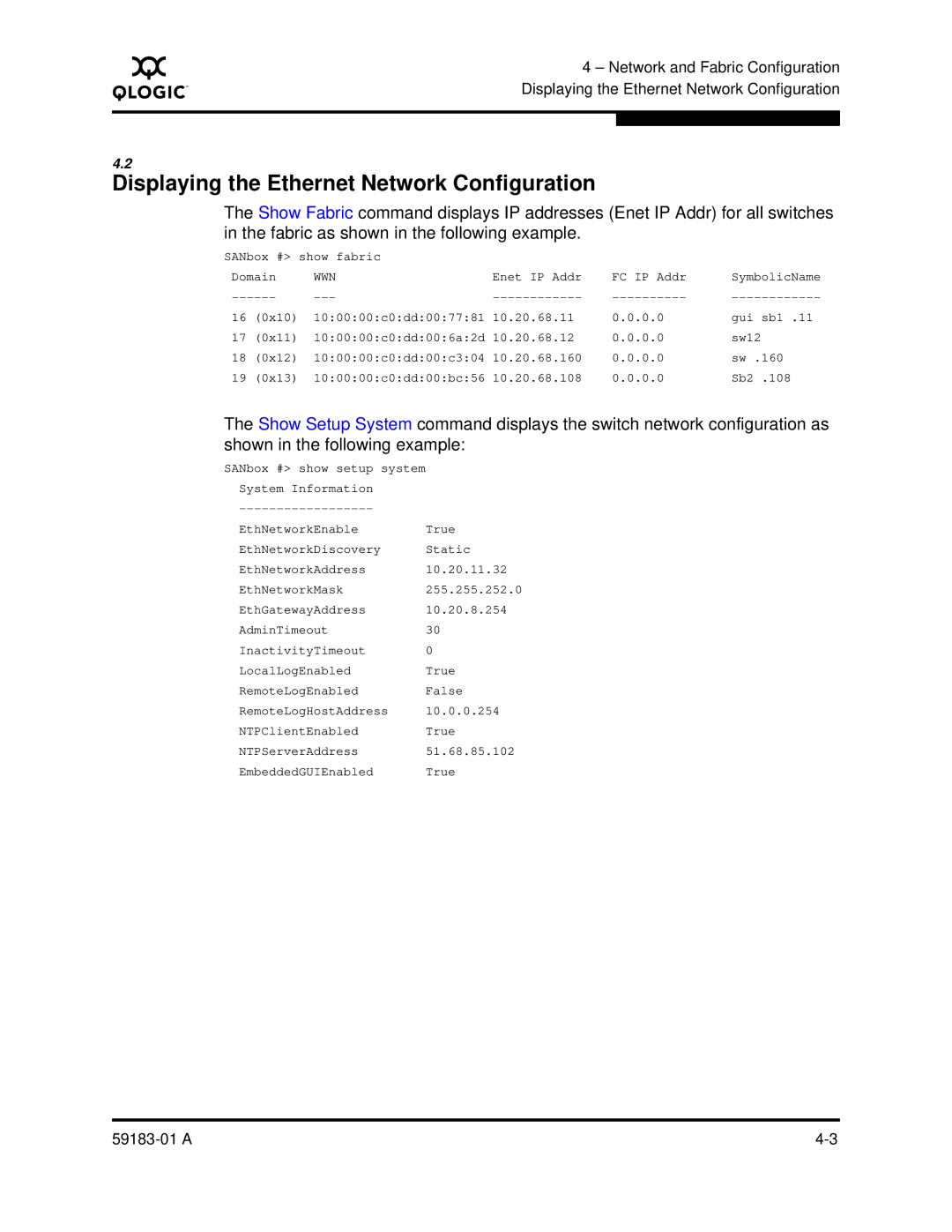 Q-Logic 5602 manual Displaying the Ethernet Network Configuration, Wwn 