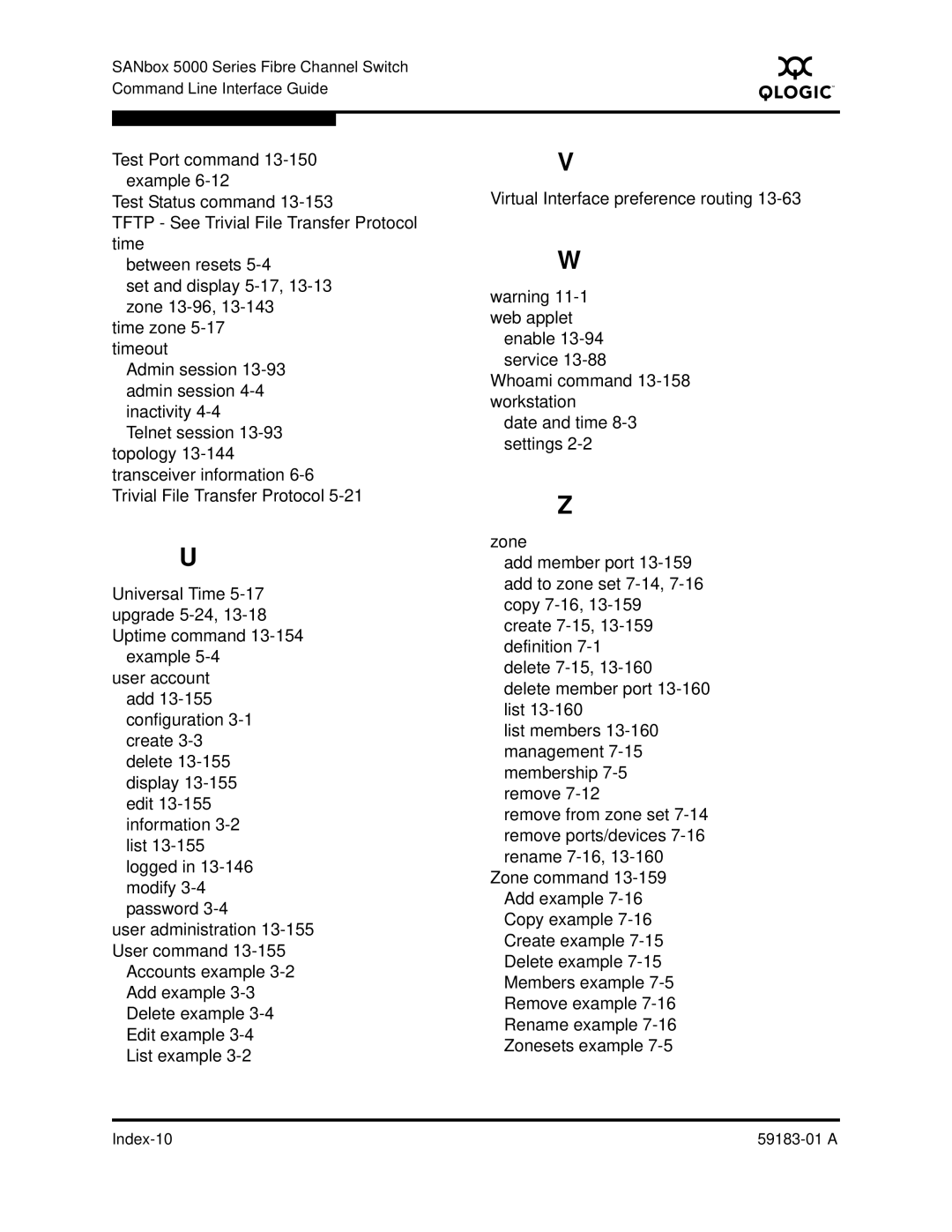 Q-Logic 5602 manual Index-10 59183-01 a 