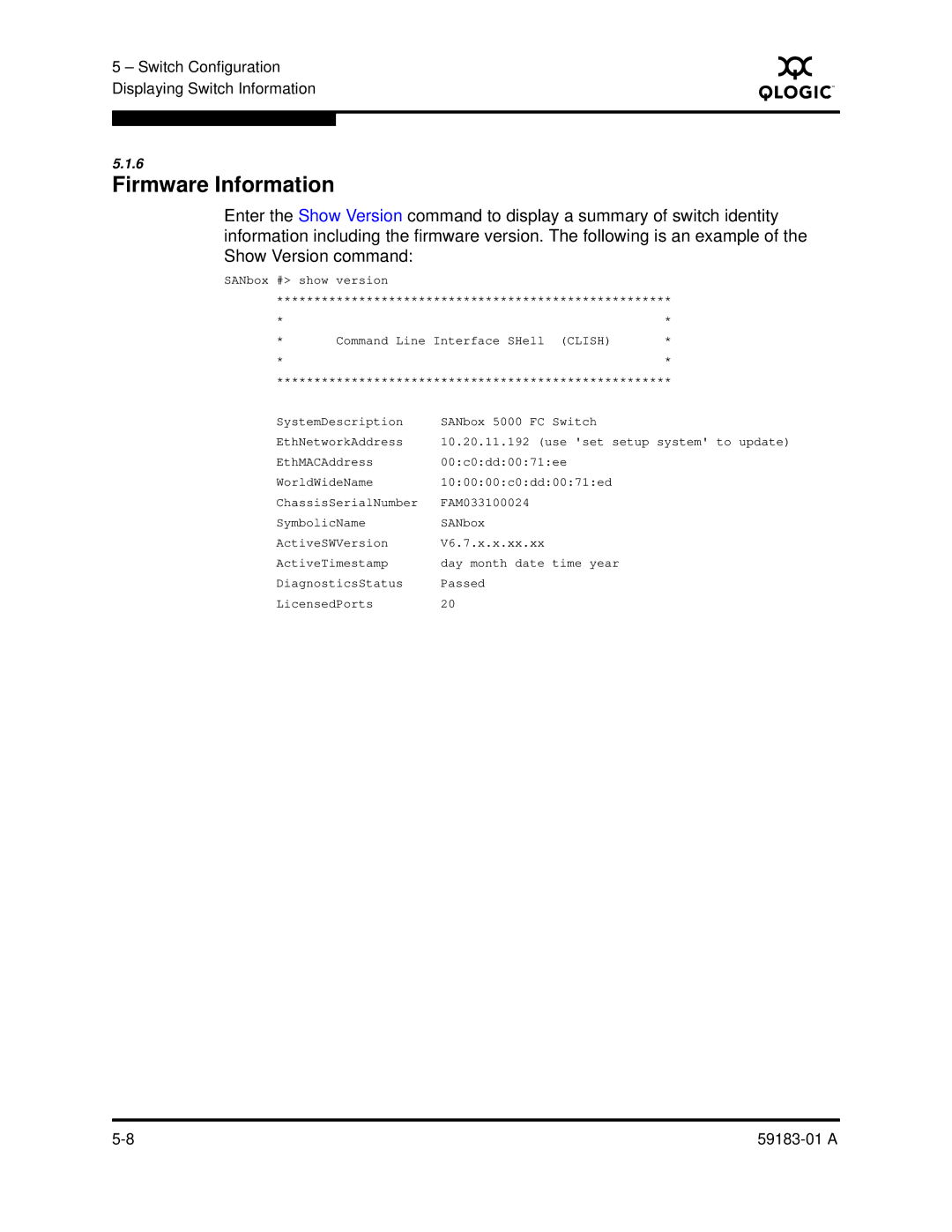 Q-Logic 5602 manual Firmware Information 