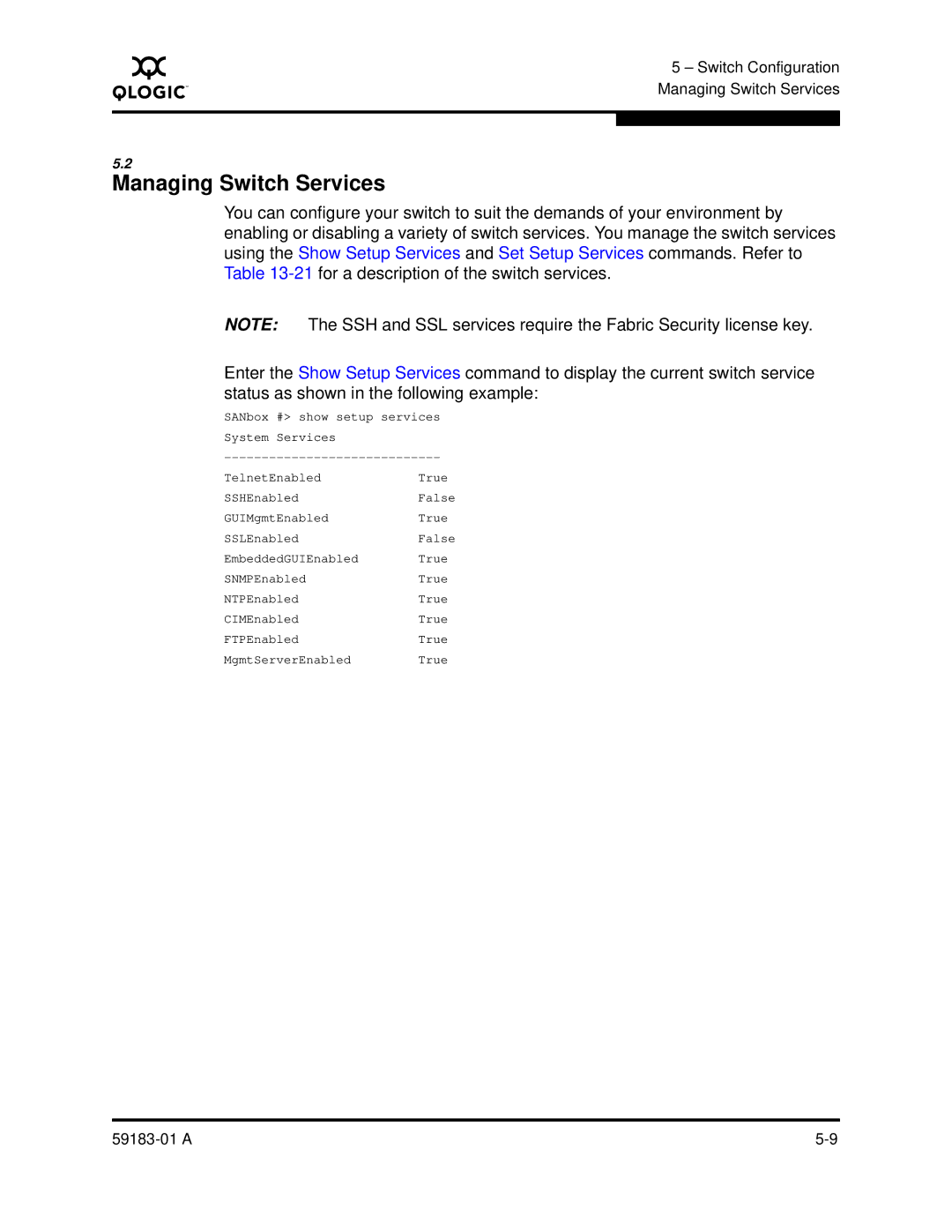 Q-Logic 5602 manual Managing Switch Services 