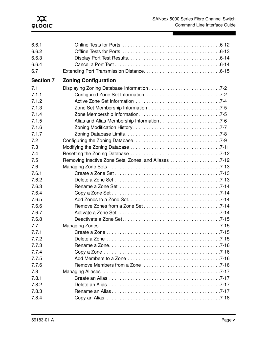 Q-Logic 5602 manual Section Zoning Configuration 