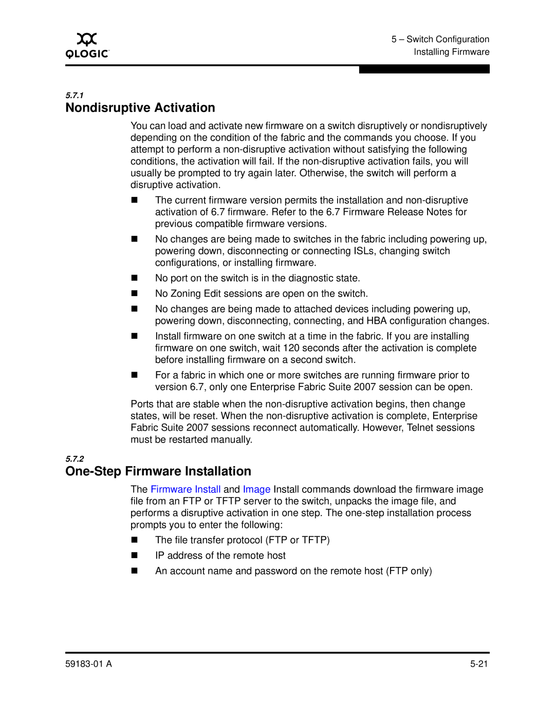 Q-Logic 5602 manual Nondisruptive Activation, One-Step Firmware Installation 