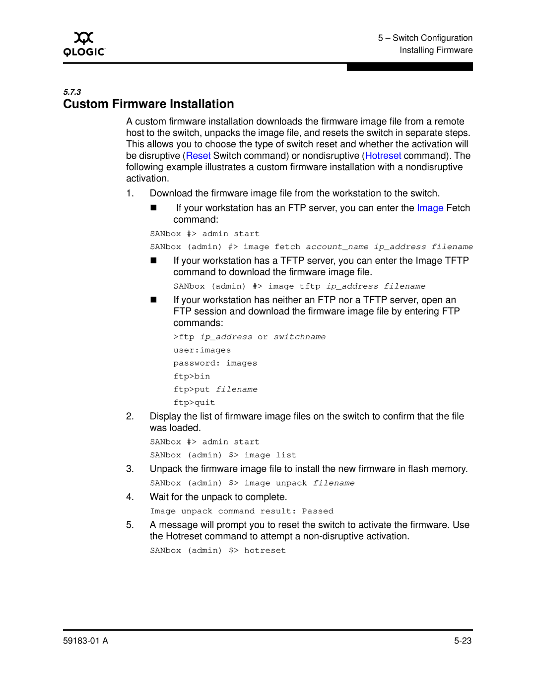 Q-Logic 5602 manual Custom Firmware Installation, Wait for the unpack to complete 