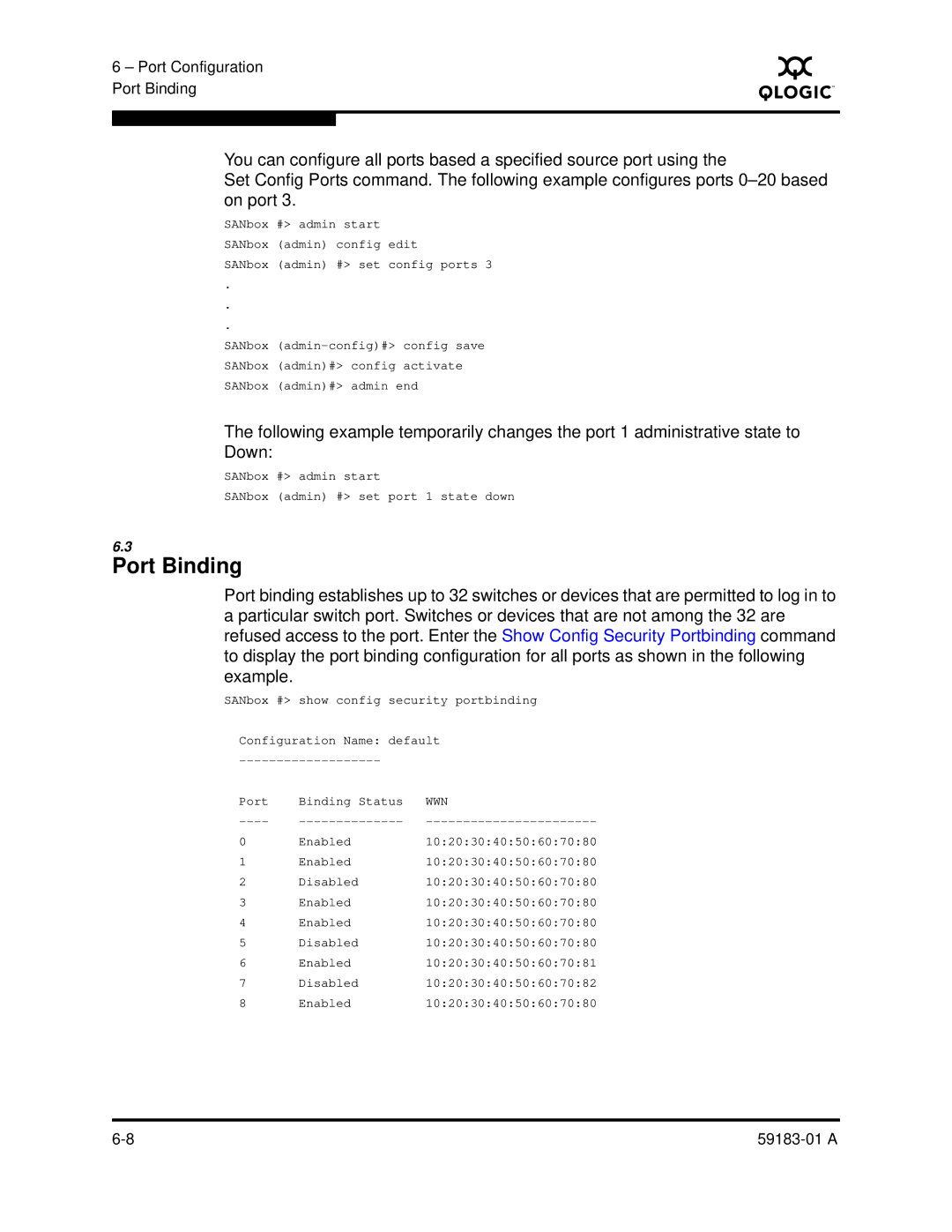 Q-Logic 5602 manual Port Binding 