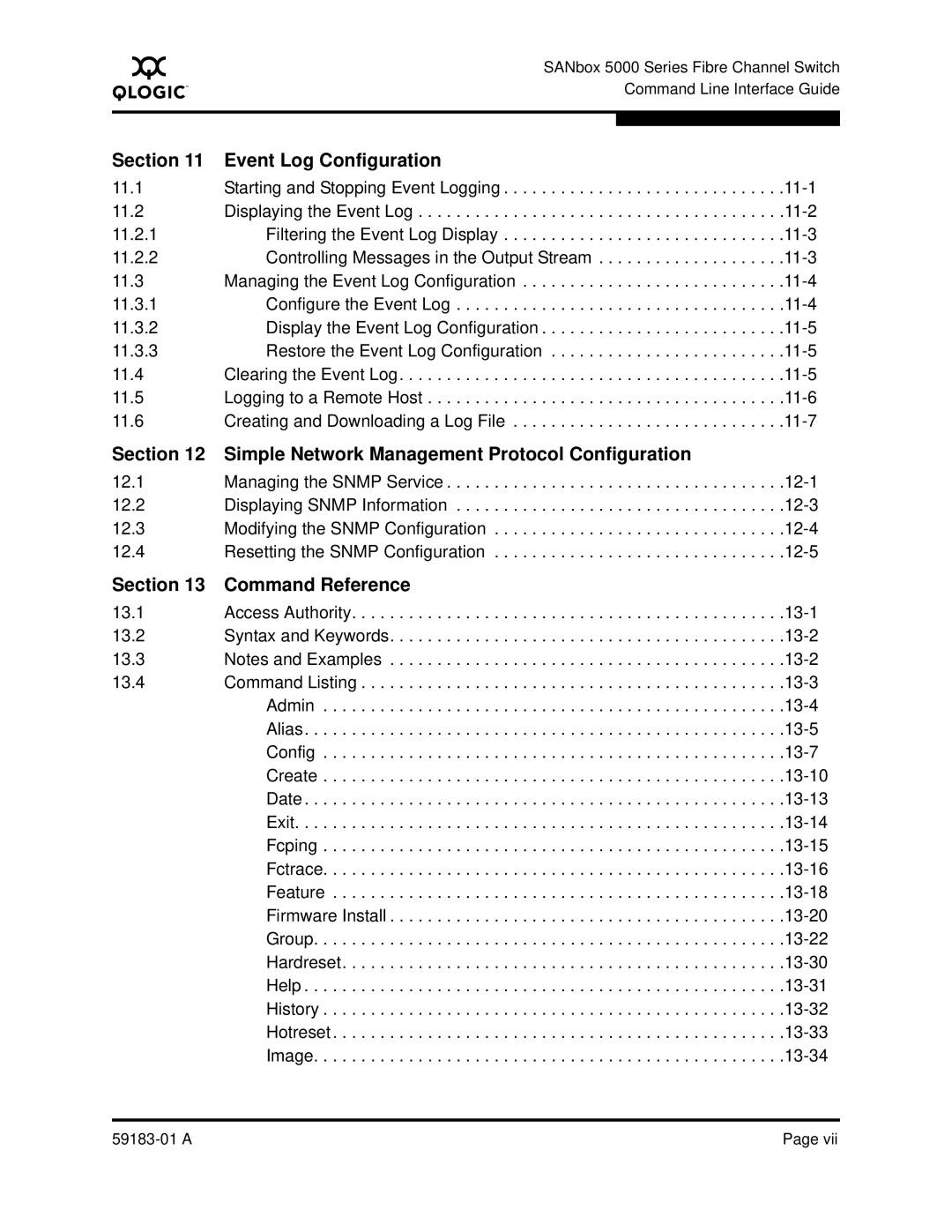 Q-Logic 5602 manual Event Log Configuration, Simple Network Management Protocol Configuration, Section, Command Reference 