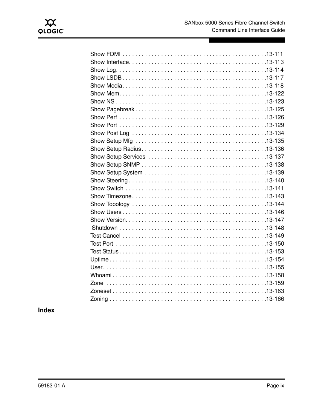 Q-Logic 5602 manual Index 