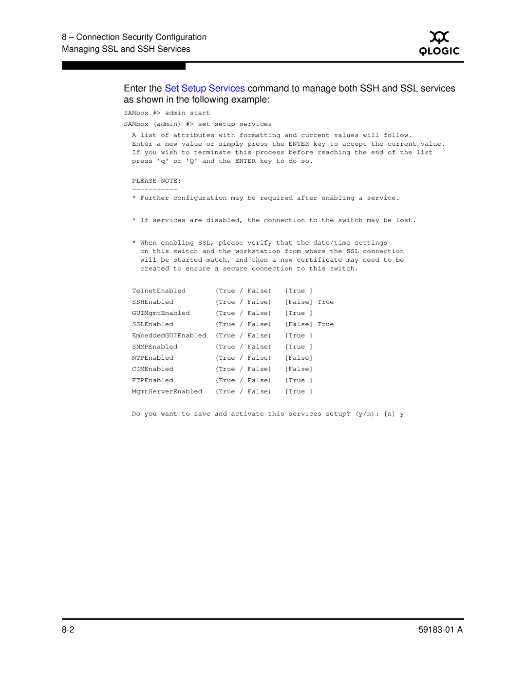 Q-Logic 5602 manual TelnetEnabled True / False SSHEnabled 