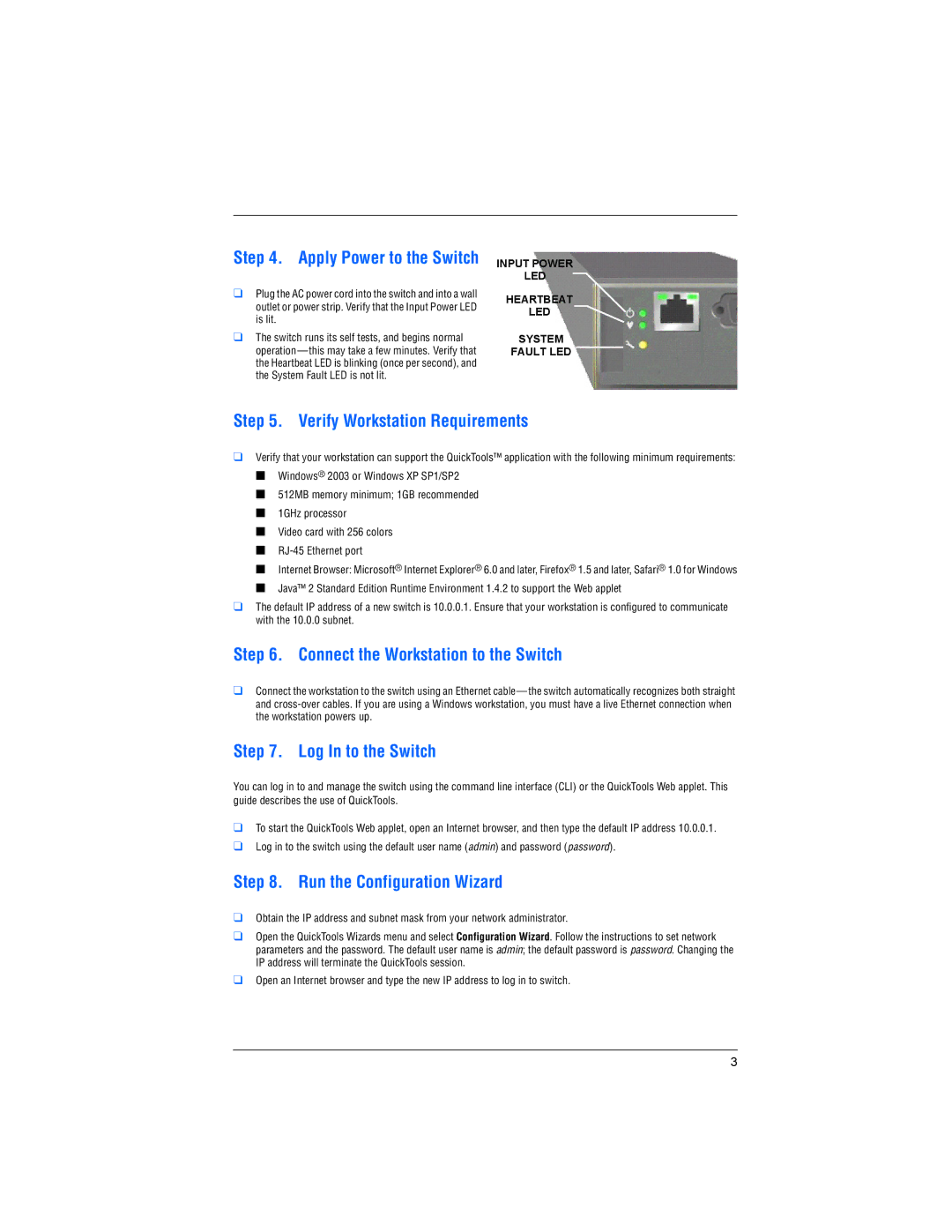 Q-Logic 5800 quick start Verify Workstation Requirements, Connect the Workstation to the Switch, Log In to the Switch 