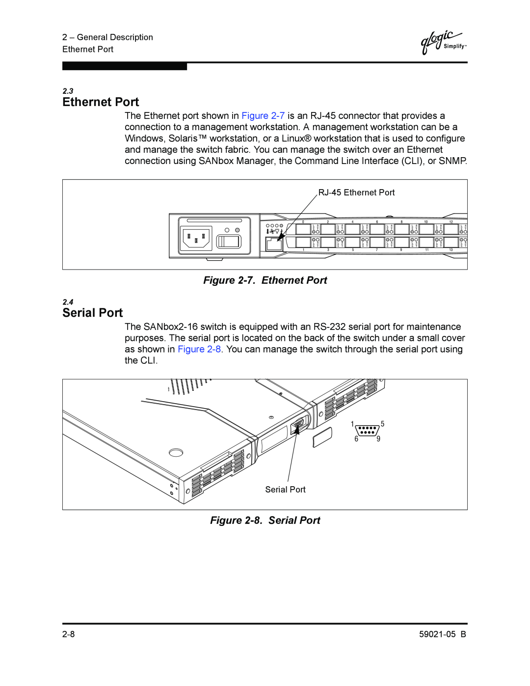 Q-Logic 59021-05 B manual 7. Ethernet Port, 8. Serial Port 