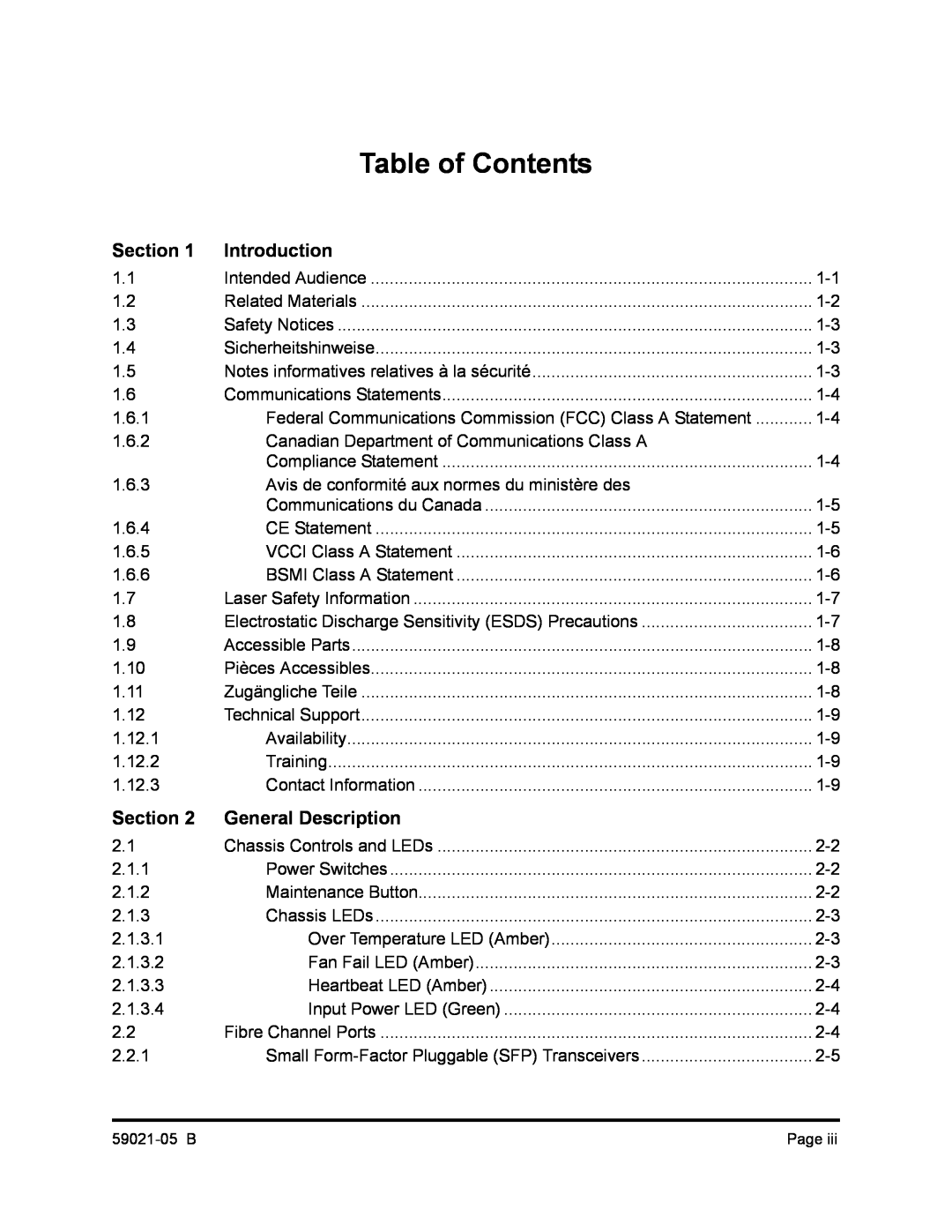 Q-Logic 59021-05 B manual Section, Introduction, General Description, Table of Contents 