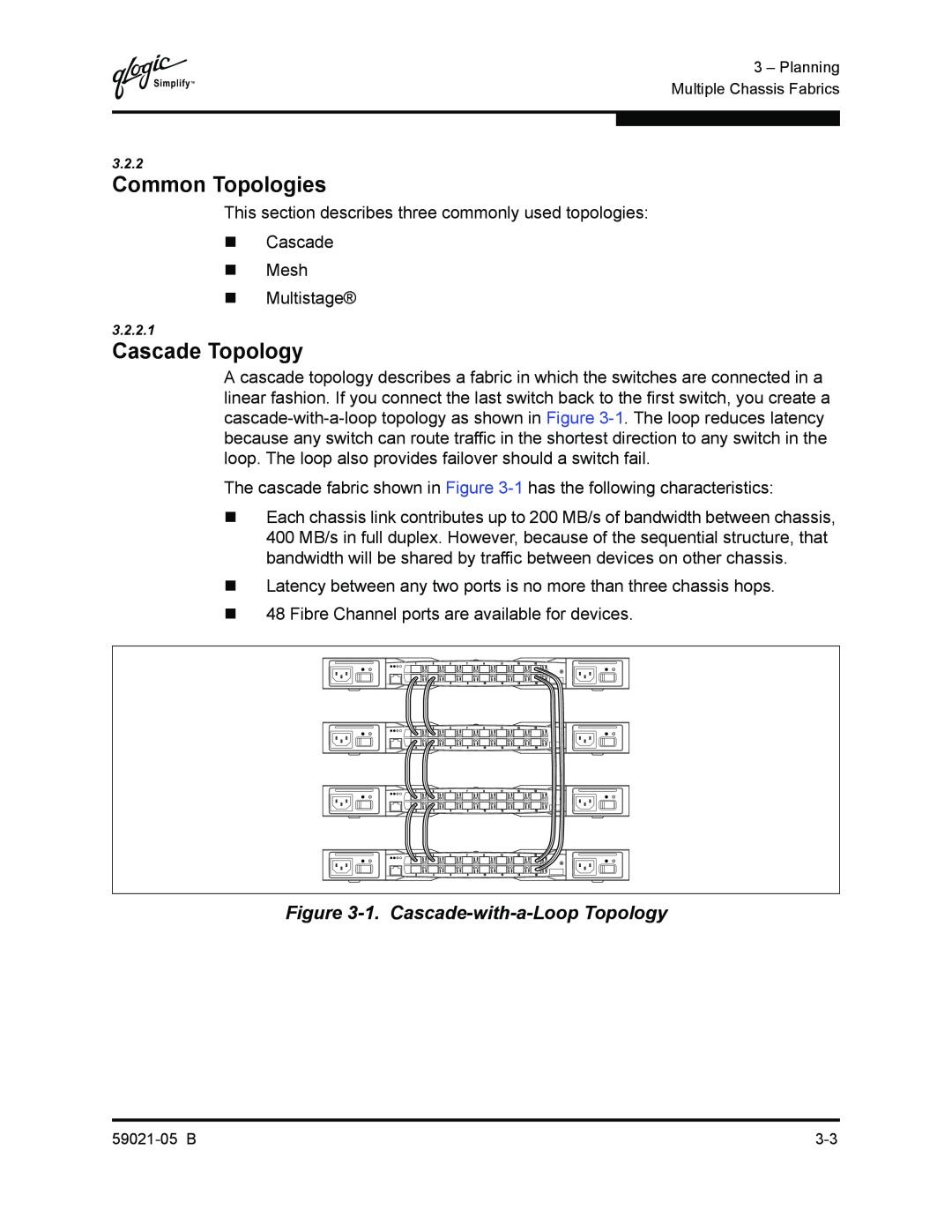 Q-Logic 59021-05 B manual Common Topologies, Cascade Topology, 1. Cascade-with-a-Loop Topology 