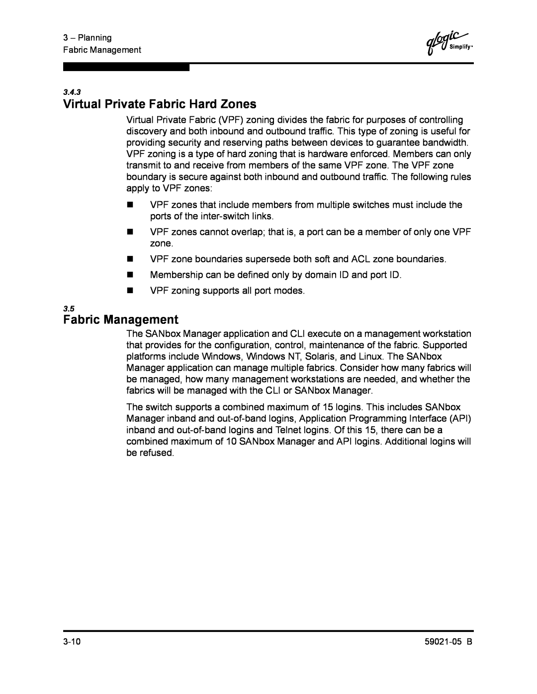 Q-Logic 59021-05 B manual Virtual Private Fabric Hard Zones, Fabric Management 