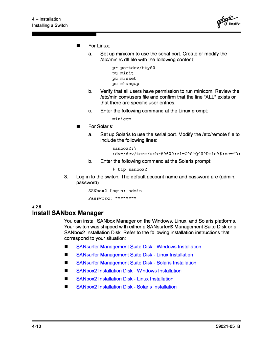 Q-Logic 59021-05 B manual Install SANbox Manager, „ SANsurfer Management Suite Disk - Windows Installation 