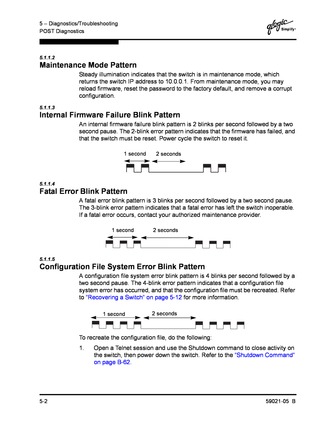 Q-Logic 59021-05 B manual Maintenance Mode Pattern, Internal Firmware Failure Blink Pattern, Fatal Error Blink Pattern 