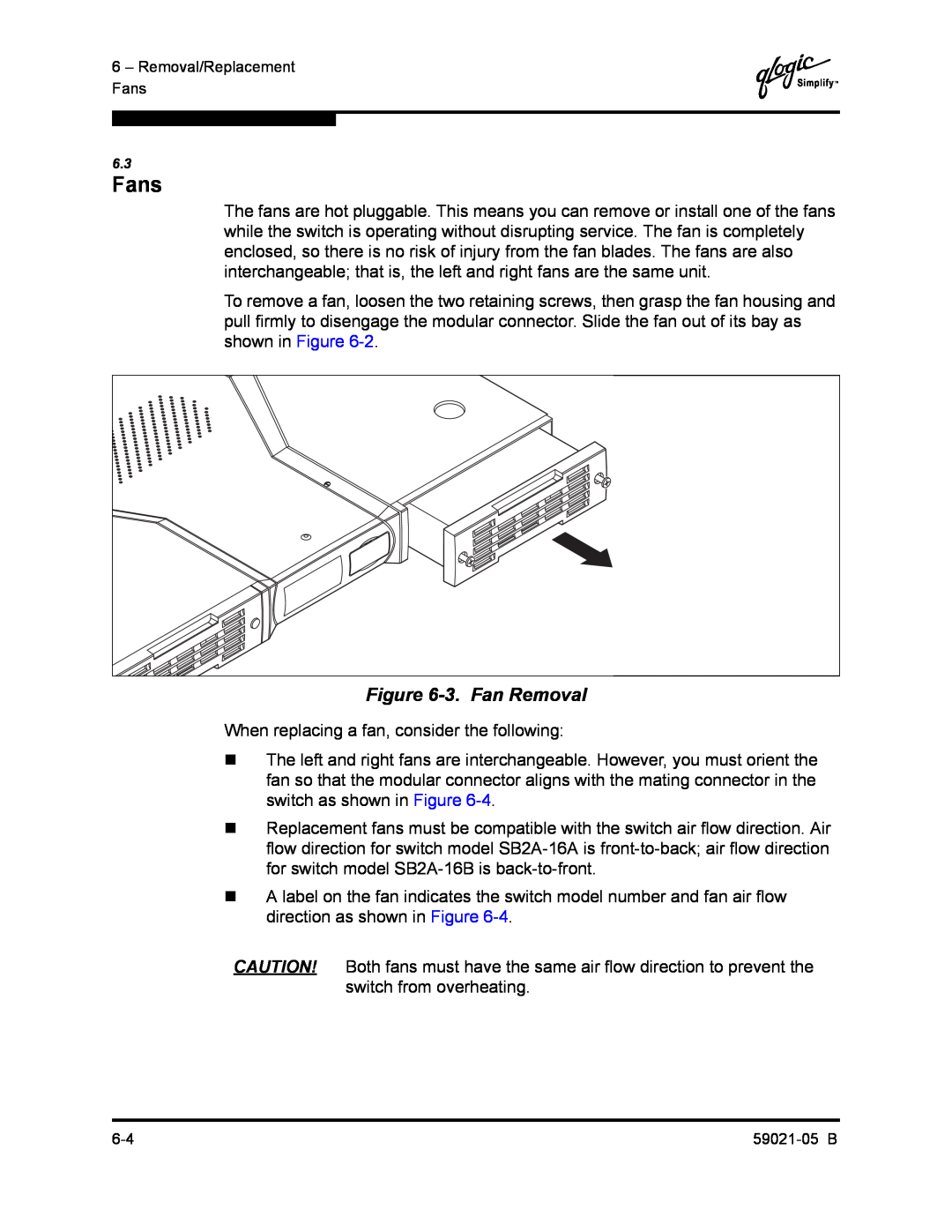 Q-Logic 59021-05 B manual 3. Fan Removal, Fans 