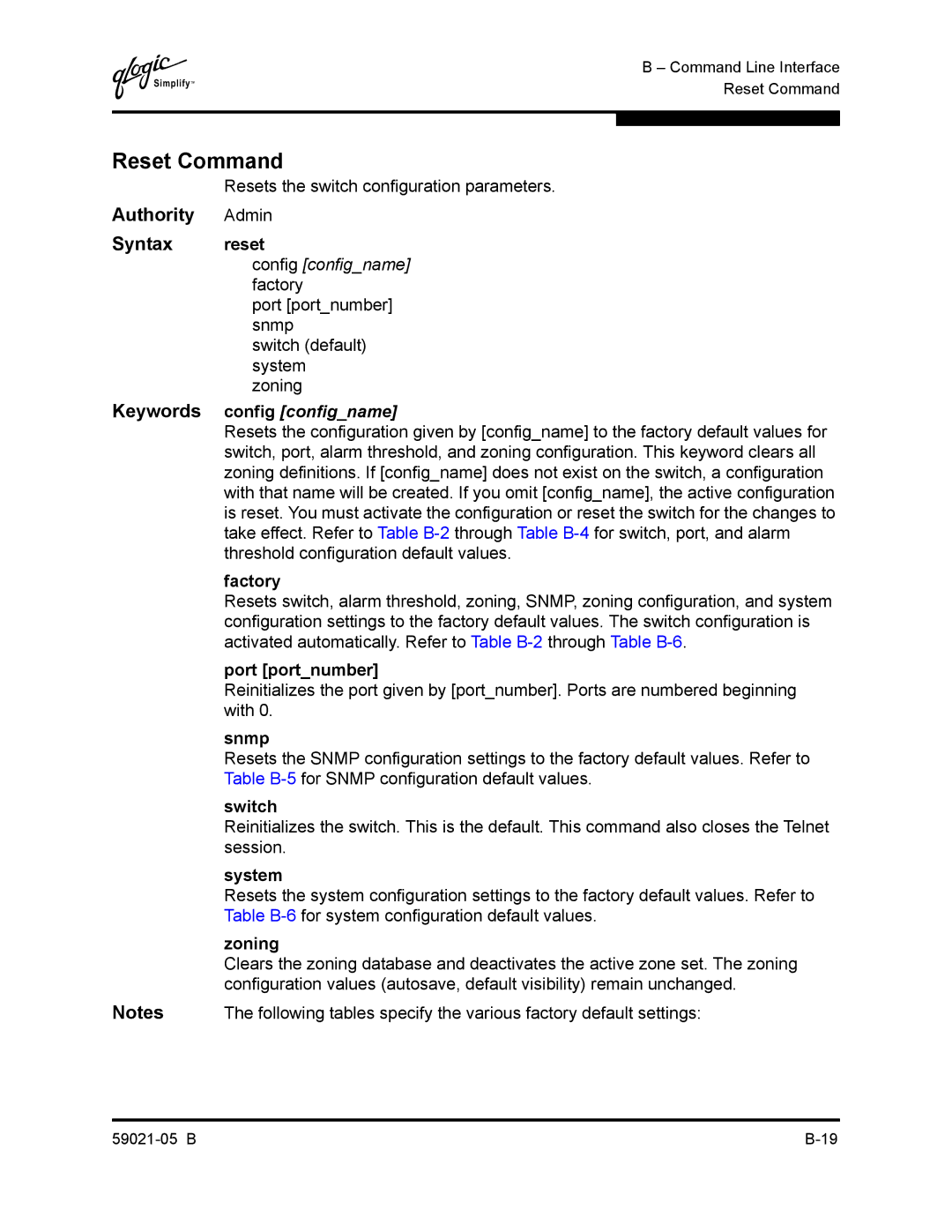 Q-Logic 59021-05 B manual Reset Command, Config configname 