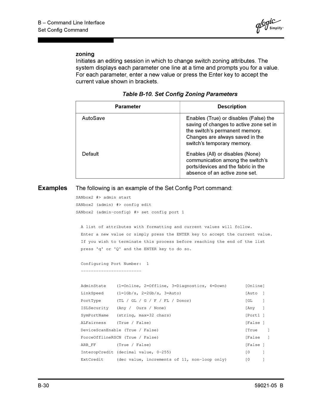 Q-Logic 59021-05 B manual Table B-10. Set Config Zoning Parameters, Arbff 