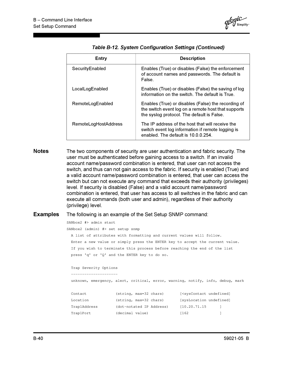 Q-Logic 59021-05 B manual Values will follow 