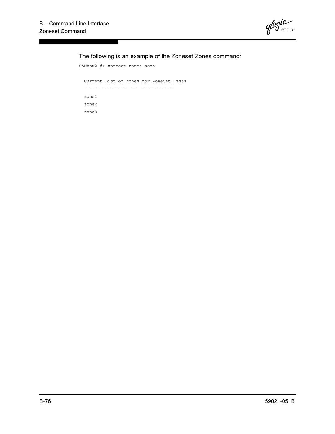 Q-Logic 59021-05 B manual Following is an example of the Zoneset Zones command 