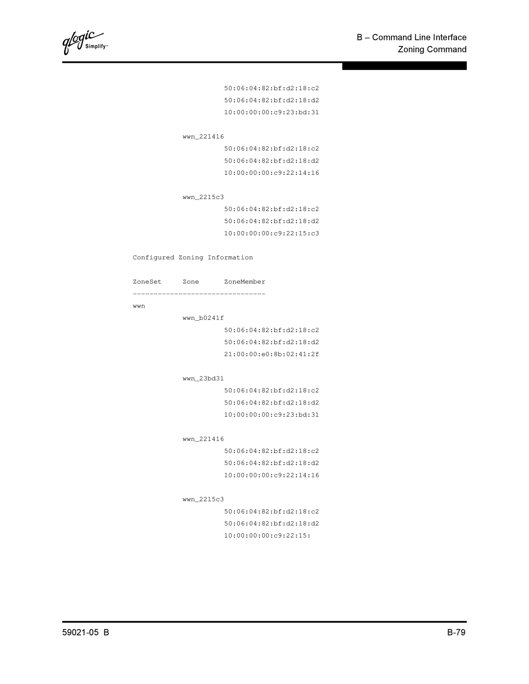 Q-Logic 59021-05 B manual Command Line Interface Zoning Command 