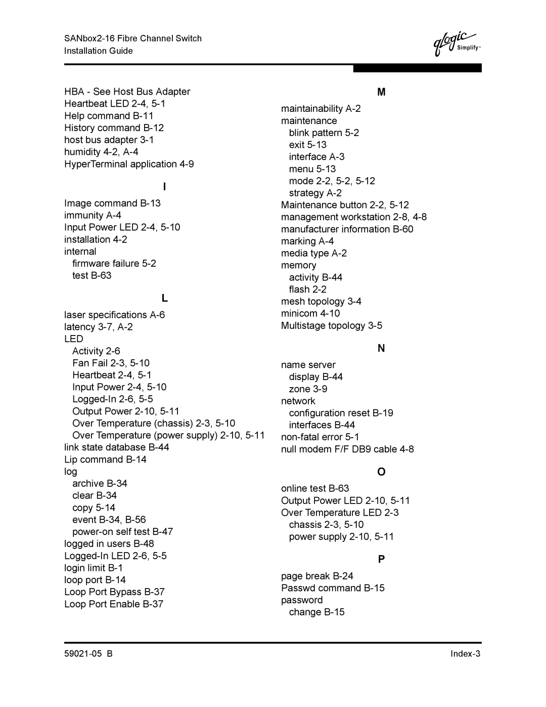 Q-Logic 59021-05 B manual B Index-3 