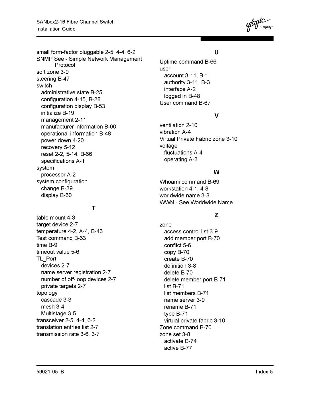 Q-Logic 59021-05 B manual B Index-5 