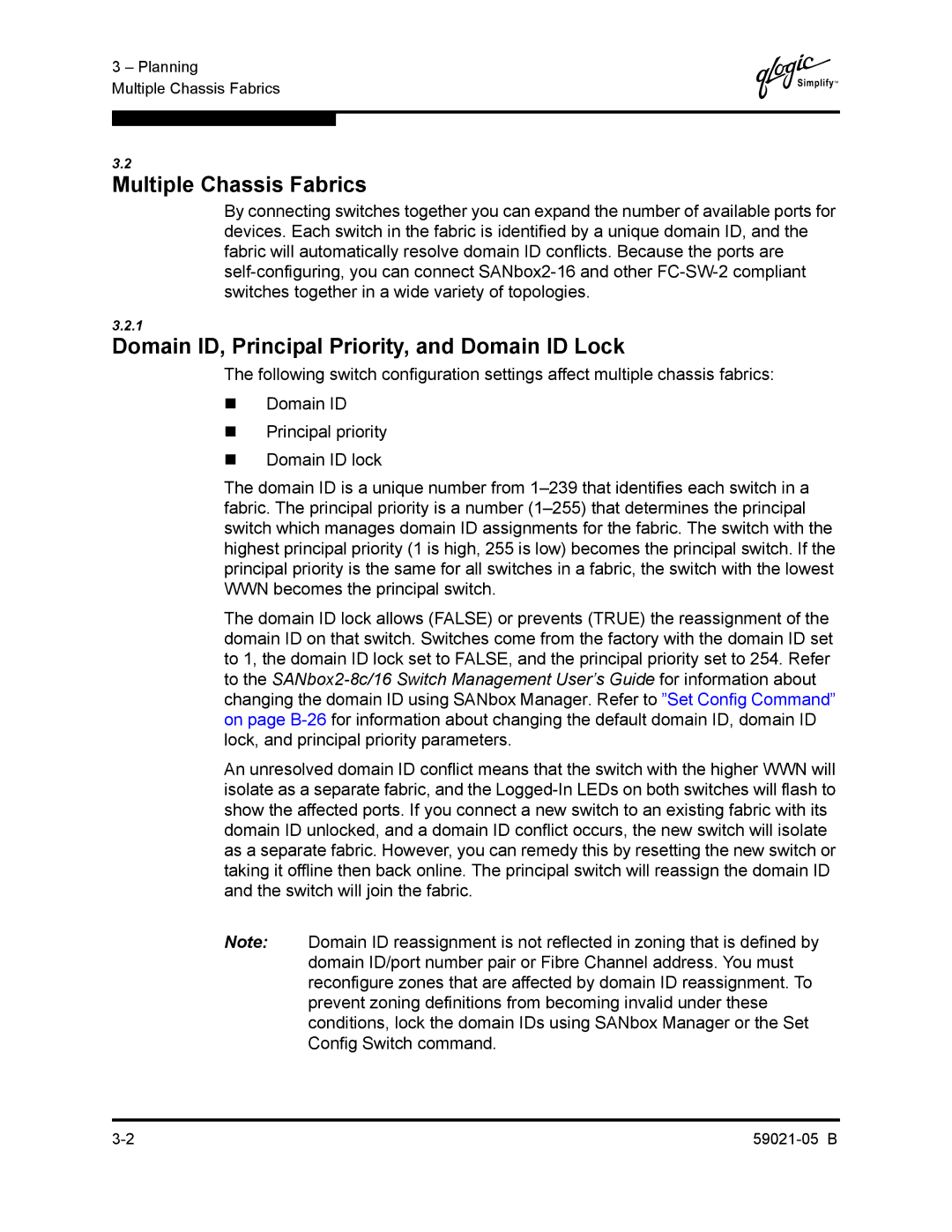 Q-Logic 59021-05 B manual Multiple Chassis Fabrics, Domain ID, Principal Priority, and Domain ID Lock 