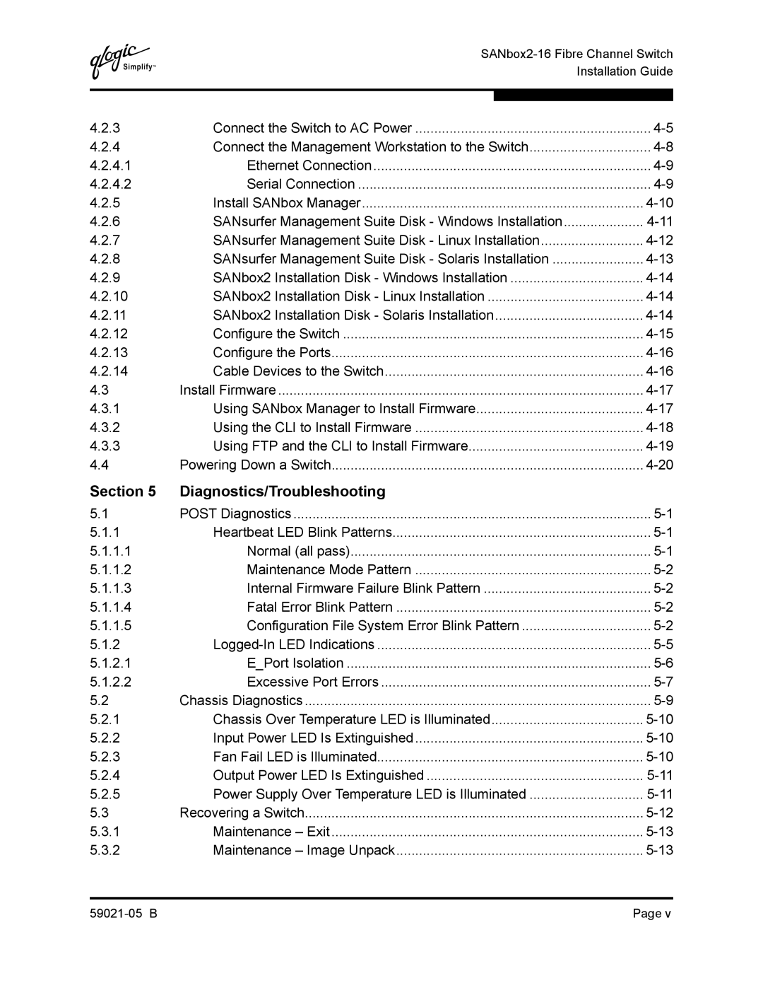 Q-Logic 59021-05 B manual Section, Diagnostics/Troubleshooting 