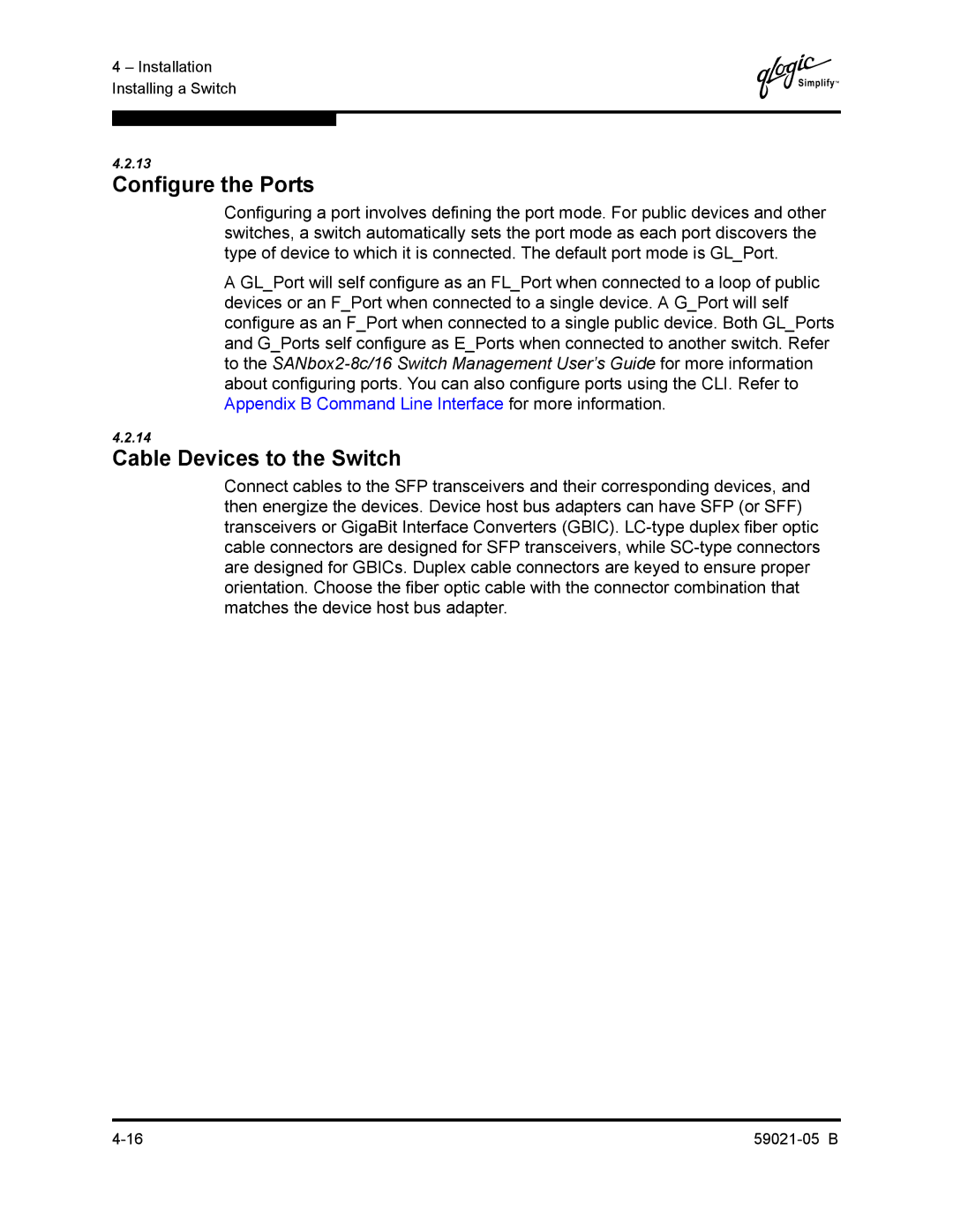 Q-Logic 59021-05 B manual Configure the Ports, Cable Devices to the Switch 