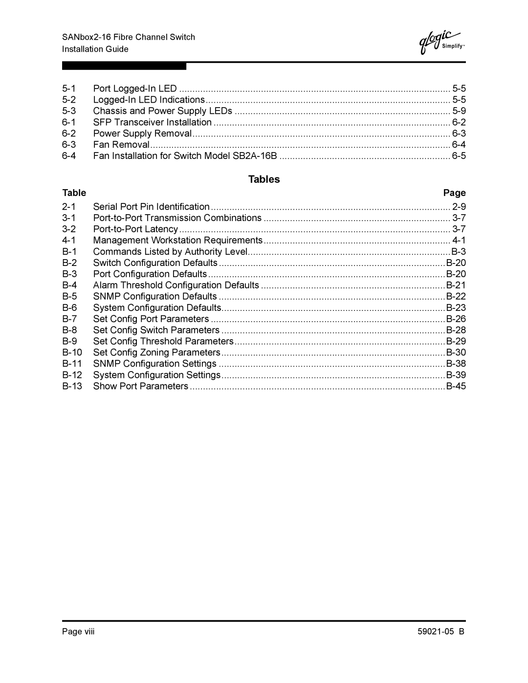 Q-Logic 59021-05 B manual Tables 