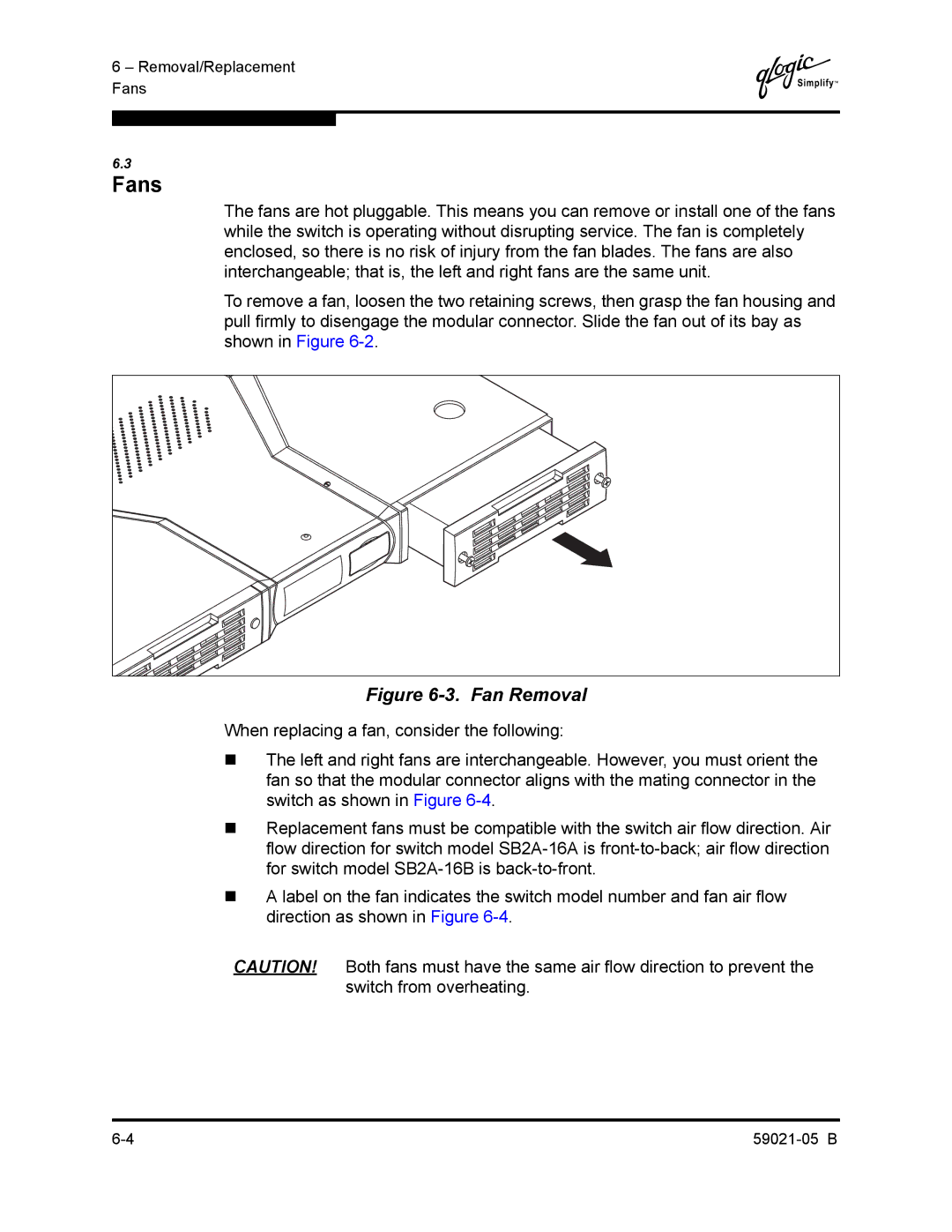 Q-Logic 59021-05 B manual Fan Removal 