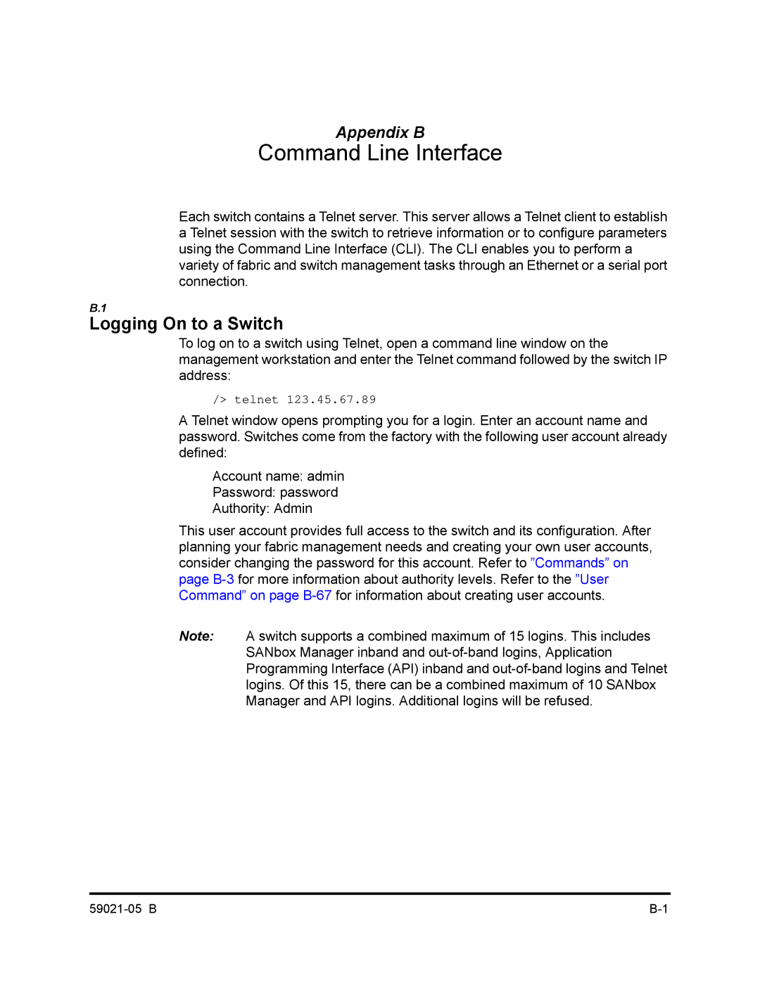 Q-Logic 59021-05 B manual Command Line Interface, Logging On to a Switch 