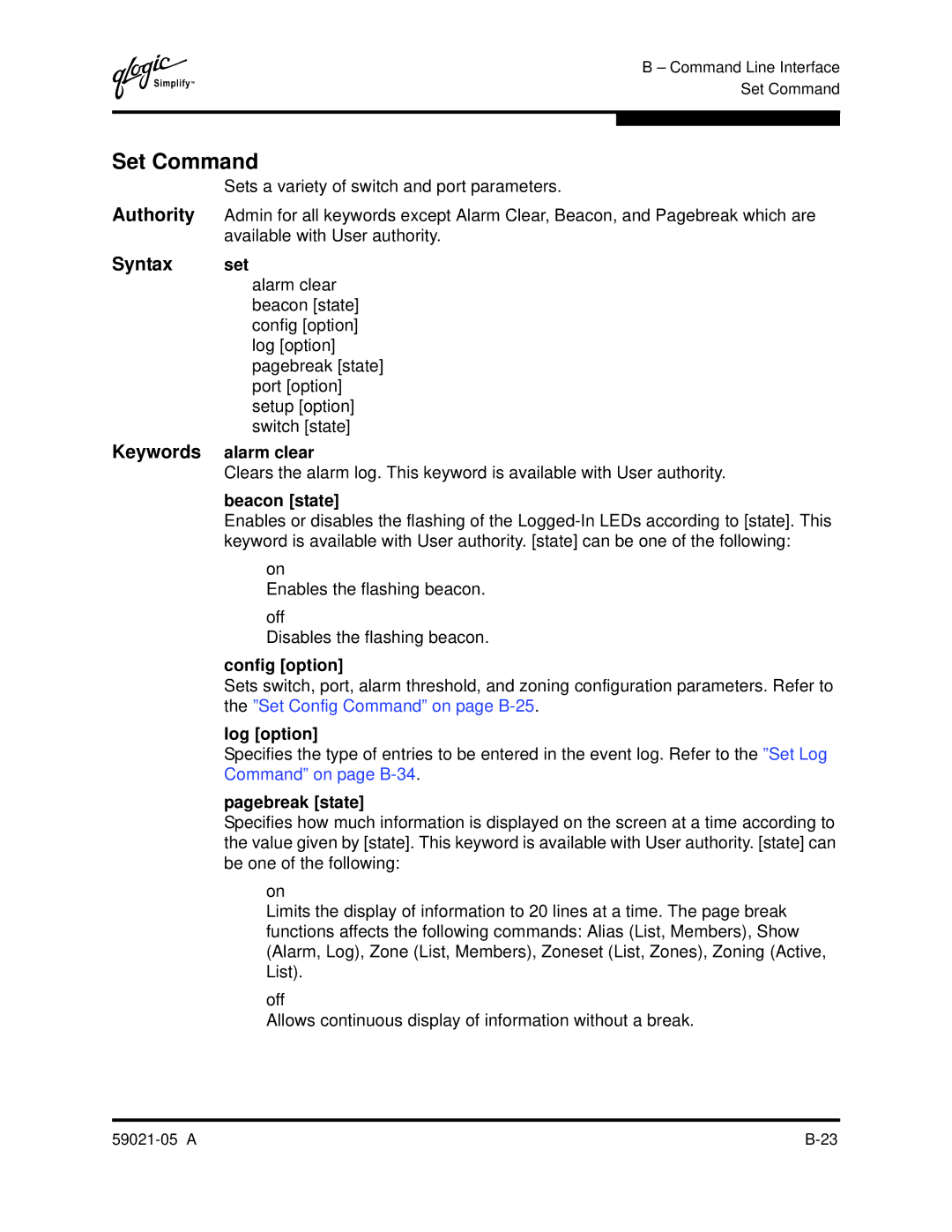 Q-Logic 59021-05 manual Set Command, Syntax set 