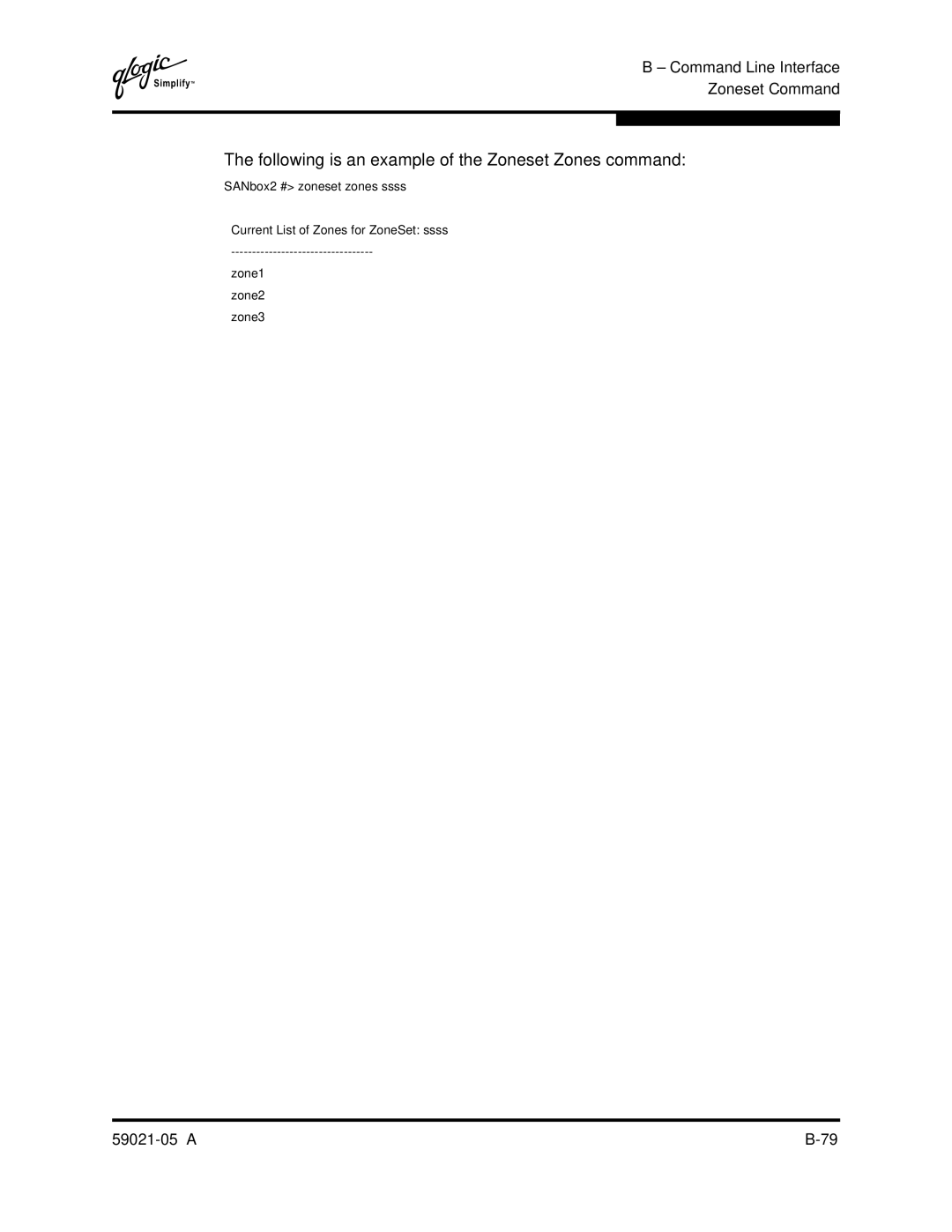 Q-Logic 59021-05 manual Following is an example of the Zoneset Zones command 