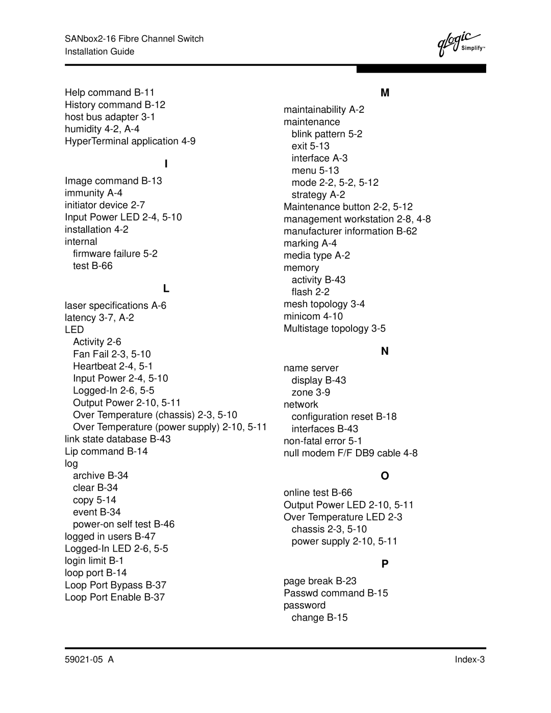 Q-Logic 59021-05 manual a Index-3 