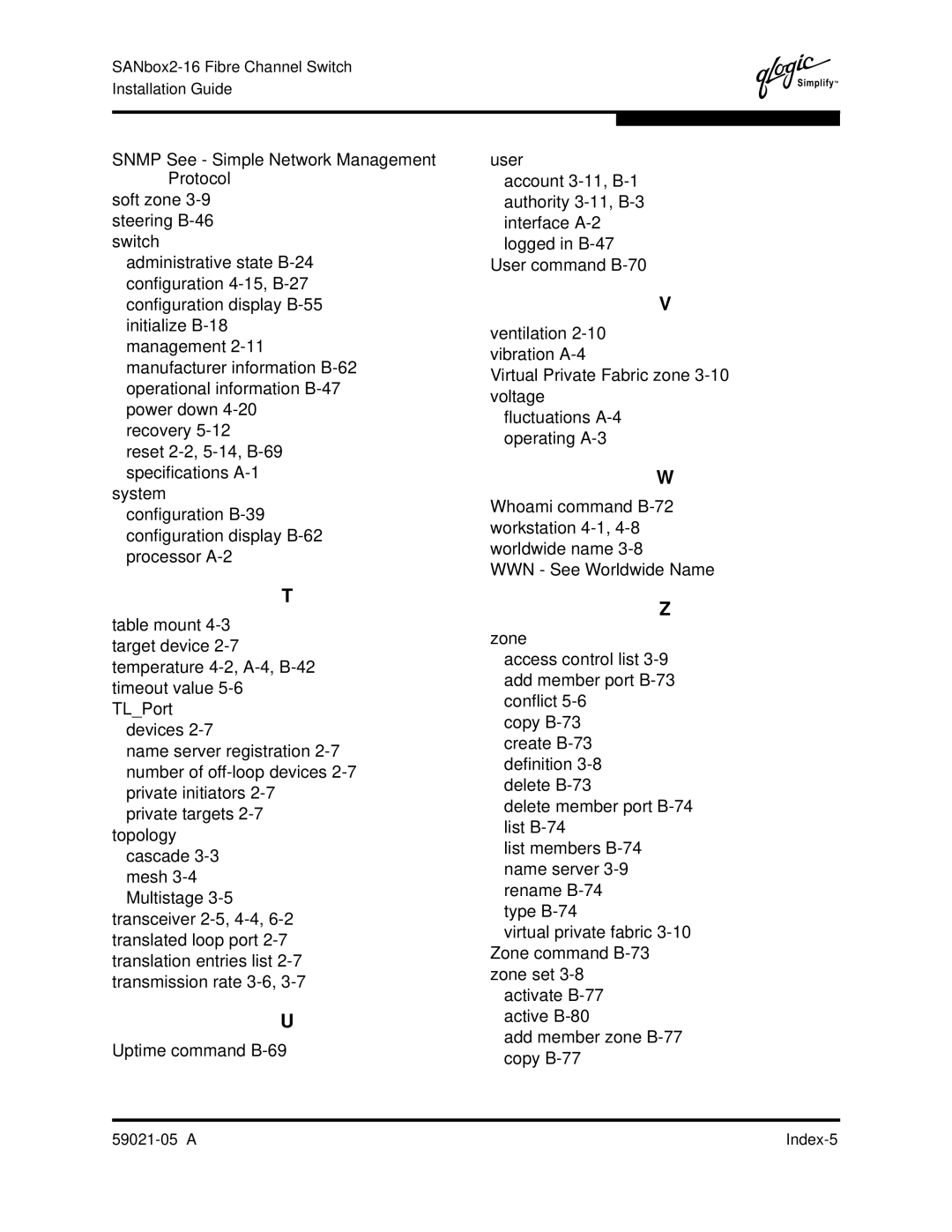 Q-Logic 59021-05 manual a Index-5 