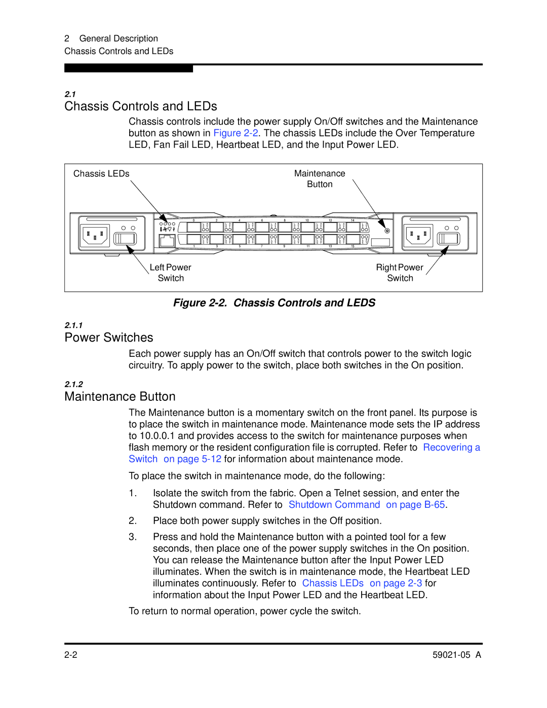 Q-Logic 59021-05 manual Chassis Controls and LEDs, Power Switches, Maintenance Button 